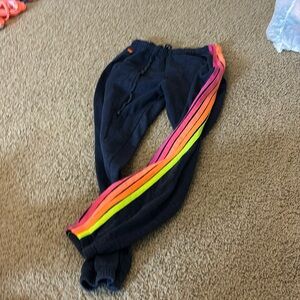 Aviator nation navy sweatpants with rainbow stripes